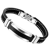 Jstyle Stainless Steel Mens Black Silicone Braceles for Men