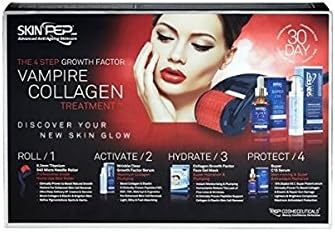 SkinPep 4 Step Growth Factor Vampire Collagen Treatment - 30 Days Set - Derma Roller - Vitamin C Serum - Hydrogel Face Mask - Anti-Wrinkle Serum