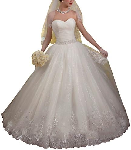 Datangep Women's White Simple Lace Applique A-Line Wedding Dress Bridal Gown US16
