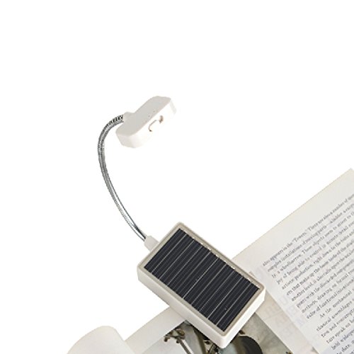 Solar Clip on Book Light ,Glovion LED Reading Light USB Rechargeable and Solar Powered,2 Brightness Settings Flexible Neck& Clip-on-White