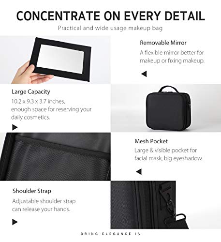 Syntus 2 Layers Travel Makeup Bag with Mirror, Portable Train Cosmetic Case Organizer with Adjustable Dividers Large Capacity for Cosmetic Makeup Brushes Toiletry Jewelry Digital Accessories, Black 2 Syntus 2 Layers Travel Makeup Bag with Mirror, Portable Train Cosmetic Case Organizer with Adjustable Dividers Large Capacity for Cosmetic Makeup Brushes Toiletry Jewelry Digital Accessories, Black