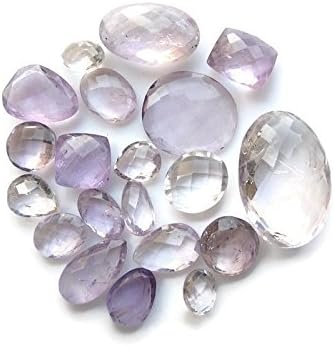 19 Pieces Mixed Lot Natural Amethyst Briolettes Both Side Faceted Loose Gemstones Cabochon, 10mm To 34mm