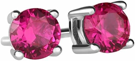 Sterling Silver Created Rose Pink Sapphire Round Stud Earrings, 3mm