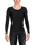SKINS Women's A400 Long Sleeve Compression Top, Black/Gold, Small