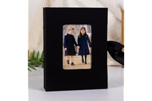 4R 6-Inch Photo Album with Ribbon, Holds 100 Photos, Linen Cover Scrapbook for Wedding Birthday Travel Memories, Portable Ins