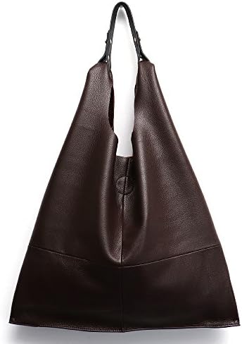 Women's Handbag STEPHIECATHY Genuine Leather Slouchy Hobo Shoulder Bag Large Casual Soft Handmade Tote Bags Ladies Vintage Bucket Snap Shopping Bag with Zipper Cellphone Liner Bag Inside (Brown)