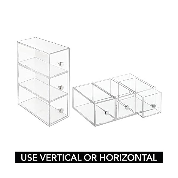 mDesign-Plastic-Kitchen-Pantry-Cabinet-Countertop-Organizer-Storage-Station-with-3-Drawers-for-Coffee-Tea-Sugar-Packets-Sweeteners-Creamers-Drink-Pods-Packets-4-Pack-Clear mDesign Handy Tea Box Storage Unit with Room for Different Types of Teabags – Sturdy Storage Box for Use in The Kitchen…