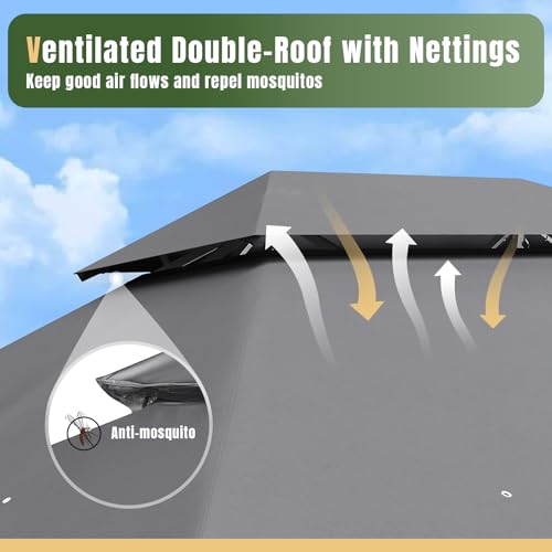 Aoxun 10x12 Gazebo Canopy with Double Roof, Steel Frame, Mosquito Netting image 31