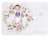 Softan Baby Monthly Milestone Blanket Girl Boy | Soft Photography Background Growth Blanket with Bonus Floral Wreath | Baby Month Blanket | Newborn Girls Boys Photo Prop | Baby Shower Gift
