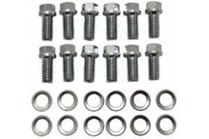 PIRATE MFG Chrome Header 6pt Head 12Pc Bolt Kit, Compatible with Chevy SBC V8 283-400 V6