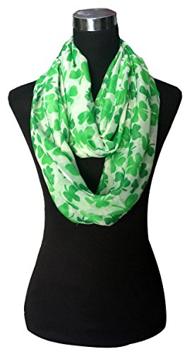 Lina & Lily Four Leaf Clover Shamrock Print Infinity Scarf for Women St Patrick Day (Large Size)