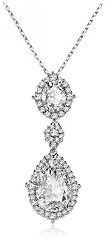HONGYE Cubic Zirconia Teardrop Bridal Necklace Rhinestone Dangle Pendant for Wedding Prom Anniversary
