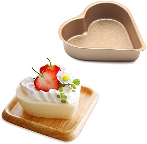 MZCH Non-stick Heart Shaped Mini Cake Pan for Pies Cheesecakes Bread Jelly-roll Pudding , Gold , 3.5 inches (Set of 2 pieces)