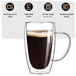 2-Pack 15 Oz Double Walled Glass Coffee Mugs with