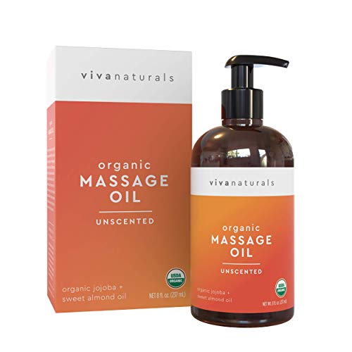 Certified Organic Massage Oil, Unscented, Perfect for Couples Massage and Stiff Muscle Relief, Works Great as a Sensual Body Oil (8 fl. oz.)