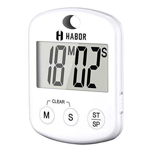 Habor Digital Cooking Timer, Large LCD Screen Kitchen Timer with Loud Beep, ON/OFF Switch, Strong Magnet Back, Count-Up & Count Down for Cooking Baking Sports Studying Games (Battery Included)