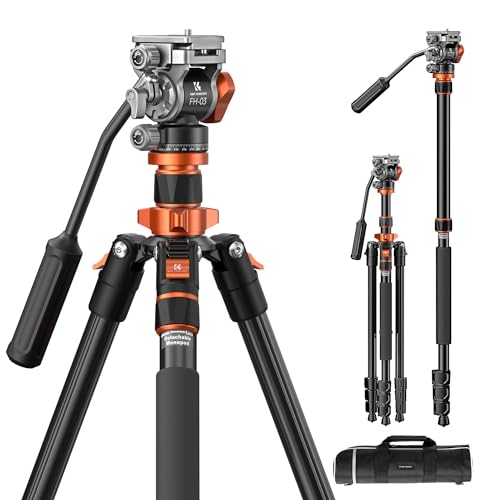 K&F CONCEPT Schwarz-Orange Videostativ mit Fluidkopf, 200cm