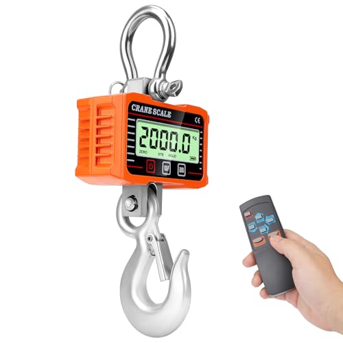 2000kg/4000lb Crane Scale, 2T Electronic Crane Scale,Industrial Pendant with Accurate Sensor, Large LCD Display and Remote Control for Farms (Orange)