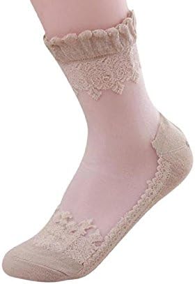 Socks ,NOMENI Ultrathin Transparent Crystal Lace Elastic Short Socks (Khaki)