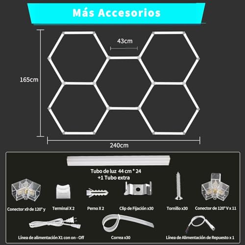Luz LED Hexagonal para Cochera, 6500 K, 26800 Lúmenes 5 Cuadrículas Luces Hexagonales Lámpara para Cochera, Sótano, Sala de Juegos, Almacén, Gimnasio