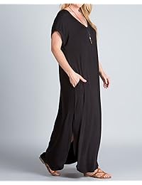 Vestido largo de manga corta para mujer con bolsillos