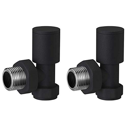 Noir Angled Towel Radiator Valves Matte Black Round 15mm *Twin Pack*