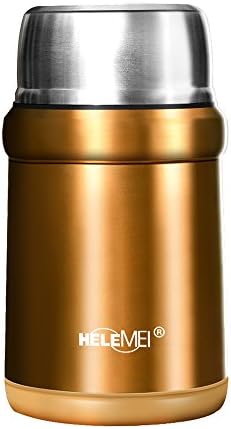 HELME Thermos Stainless Steel Vacuum Insulated Food Lunch Jar with Folding Spoon Wide Mouth Jars , Keeps Food Hot or Cold ,16oz, Champagne