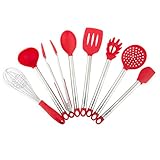 MICHELANGELO Kitchen Utensil Set Red, Stainless Steel Silicone Kitchen Utensils Set Of 8, Red Kitchen Utensils For Nonstick Cookware, Red Utensils 8 Piece, 8 Piece Spatula Set For Ceramic Pans
