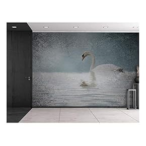 Wall26 - Lone Swan on a Lake with a Grainy Vignette Around It - Wall Mural, Removable Sticker, Home Decor - 66x96 inches