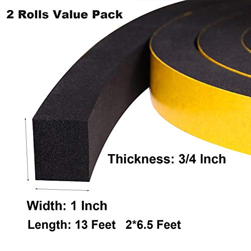 Fowong Foam Tape 2 Rolls, 1 Inch Wide X 3/4 Inch Thick, Adhesive Foam