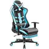 Homall Ergonomic High-Back Racing Chair Pu Leather Bucket Seat,Computer Swivel Office Chair Headrest and Lumbar Support Executive Desk Chair with Footrest, Black/Blue