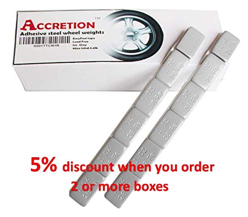 Accretion 1 Oz, Grey Wheel Weights (Lead Free). USA Made White Tape Backing. Corrosion Resistance, Low Profile. 90 Oz Total, 5.6 Lbs(90 Pcs)