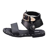 Vogana Girls Open Toe Soft Sole Ankle Strap Gladiator Sandal Flat (Toddler) (5.5 M Toddler, Black)