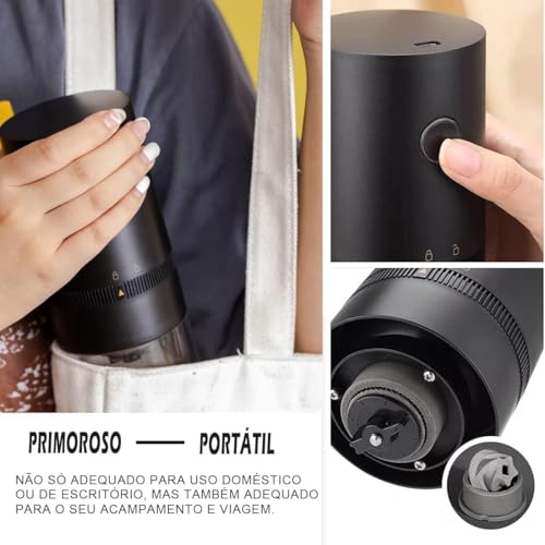 Moedor De Café Elétrico Premium Portátil, Ajustável, Recarregável USB, Com Rebarbas De Cerâmica, Compacto Para Viagens E Escritório Ideal para Espresso, Preto.