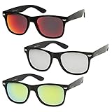 zeroUV - Matte Finish Reflective Color Mirror Lens Large Square Horn Rimmed Sunglasses 55mm (3 Pack | Blue + Red + Yell)