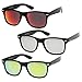 zeroUV - Classic Colored Mirror Lens Square Horn Rimmed Sunglasses for Men Women (3 Pack | Silver + Red + Yellow)