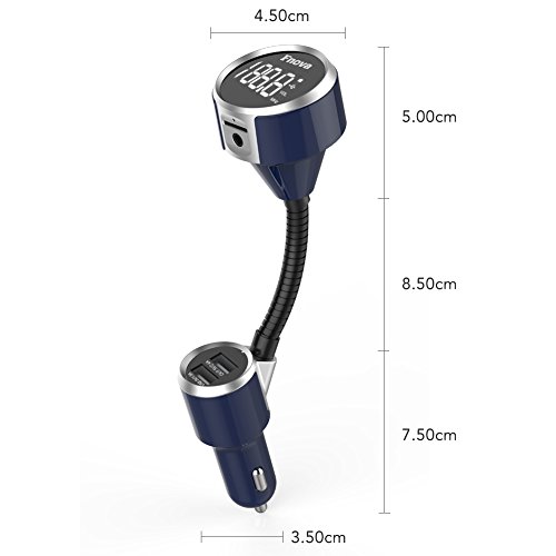 Fnova Wireless In-car Bluetooth FM Transmitter, Radio Adapter Car Kit W Dual USB Car Charger for iPhone Smartphone,MP3 Audio Player Supports TF Card Aux Input,Hands Free Calling