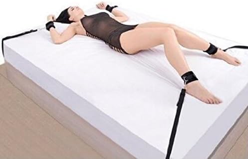 Anosing Fetish Under Bed Restraint Kit with Wrist Ankle Cuffs Bondage Set For Couples, Fits Almost Any Size Mattress (Black)