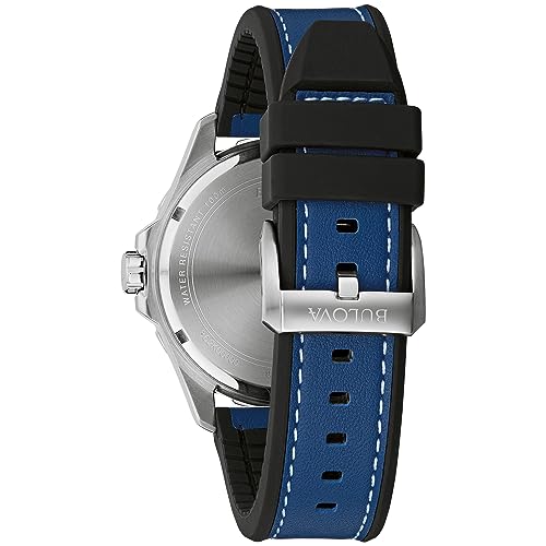 Bulova Men's Marine Star Quartz Silver Stainless Steel Watch, Leather and Silicone Strap, 100M Water Resistant, 43mm