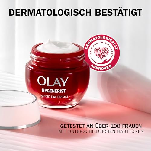 Olay Regenerist Day Cream Face SPF30, Anti-Wrinkle + Firming Care with SPF30, Niacinamide and Peptides, Renews, Tightens and Moisturises, Non-Greasy 50 ml