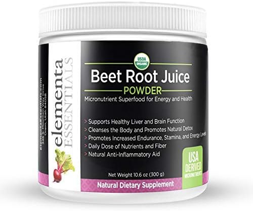 Elementa Essentials Organic Beet Root Juice Powder 300 Grams | Raw Vegan Non-GMO Nitric Oxide Booster Supplement | May Help Lower Blood Pressure| A Genius pre-Workout Supplement | Liver Detox | 10.6