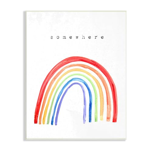The Kids Room by Stupell Somewhere Over The Rainbow Painted Lines Wall Plaque A…