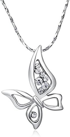 Bling Jewelry Women's Four Wings Butterfly Pierced Necklaces Rose Gold/platinum Plated Swarovski Element Pendants (platinum-plated)