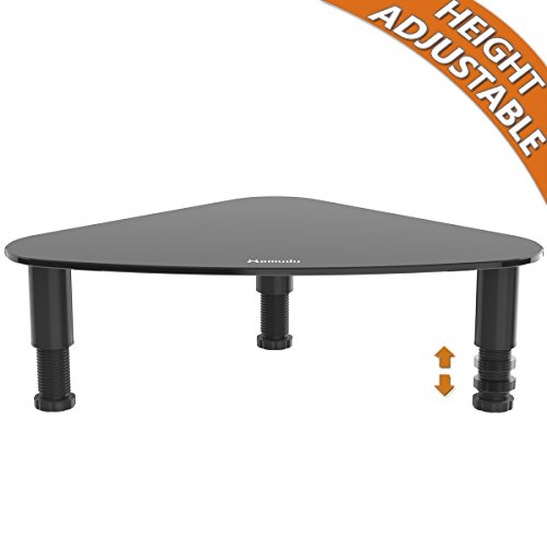 Tempered Glass Computer Monitor Riser | Triangle Save Space Desktop Corner Stand for Computer Monitor & Laptop Black HD01B-003