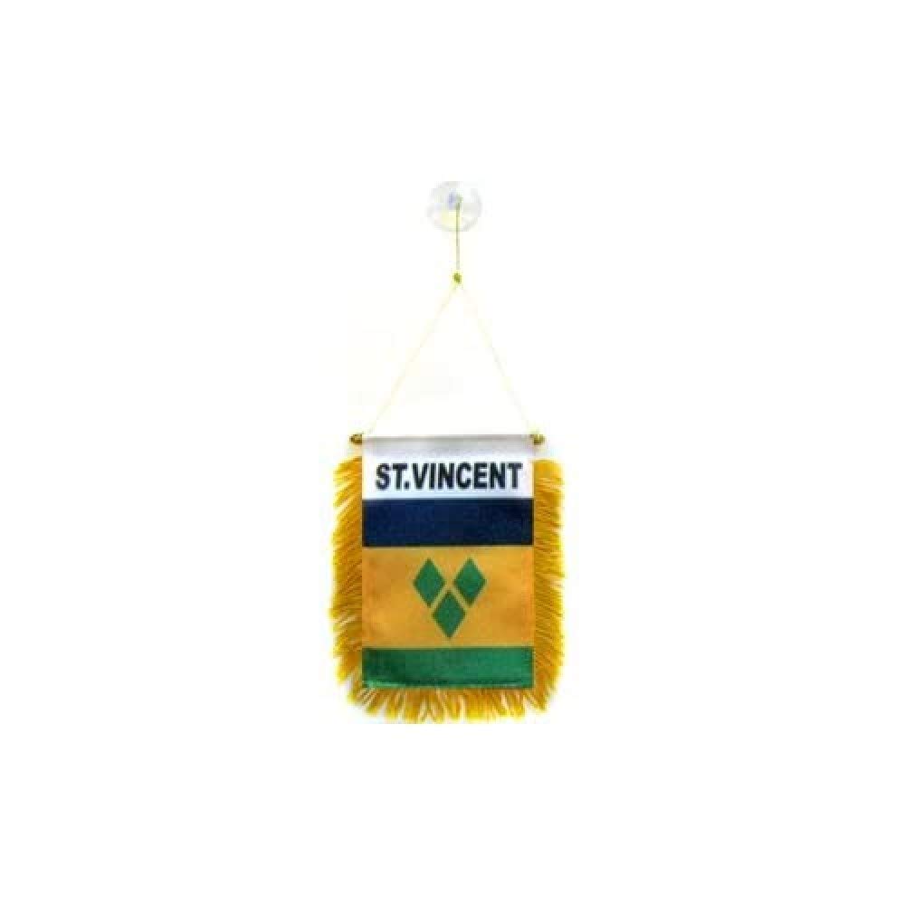 AZ FLAG - Saint Vincent Mini Banner - 6'' x 4'' - 100% Polyester Vicentian Small Pennant for Car - Double-sided Flag with Suction Cup Hanger