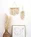 Mkono Small Macrame Wall Hanging Feather Boho Woven Leaf Tassels Decoration Cotton Ornaments with Wooden Beads Home Decor, Set of 2
