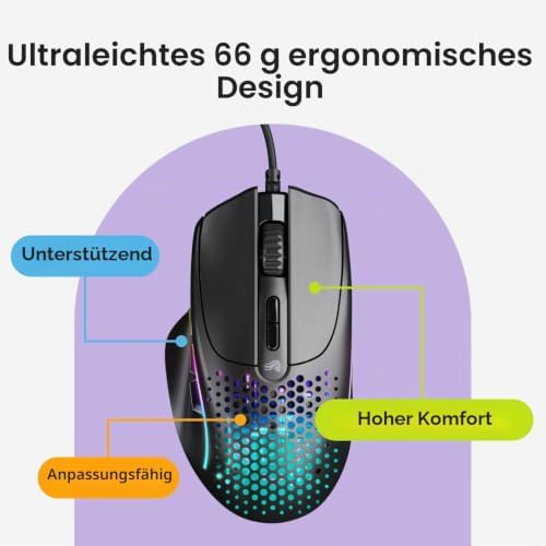 Model I 2 Kabelgebundene Gaming-Maus, 66g 9 Makro-Tasten Schwarz