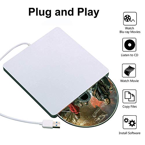External Blu Ray Drive, USB 3.0 Blu Ray Burner 3D 4K CD DVD BD Player Write Read CD DVD RAM Combo Ultra Slim Re-Writer Superdrive for Notebook Ultrabook Laptop Desktop (Sliver) - Thumbnail 3