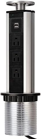 Pop Up Outlet with 3 US Plug &amp;2 USB Ports Safe Socket for Counter,Desktop,Office,Kitchen ,Stage by ZHCH (Chrome Plating)