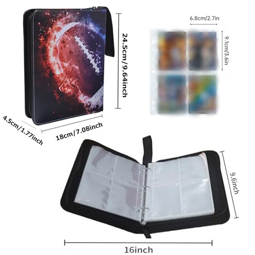Card Binder,4-Pocket Binder for Cards Trading Sport Card Collection Binder Zipper with 50 Removable Sleeves, 400 Pockets Cards Collection Album Holder Cards Organizer,Good Gifts for Kids